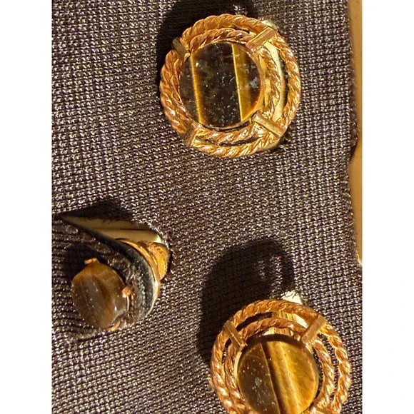 Vintage Dante Tigers Eye Cufflinks and Tie Tack Set Gold Tone Mid Century Boxed - Picture 6 of 7